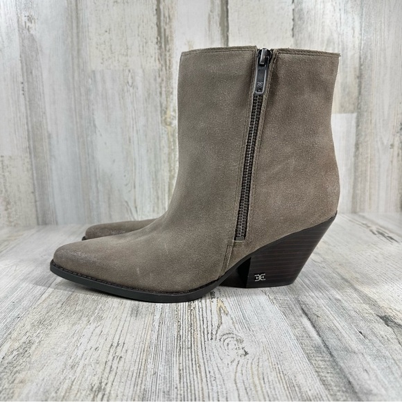NEW Sam Edelman Jane Gray Suede Leather Block Heel Ankle Boots #1078 - Picture 1 of 11